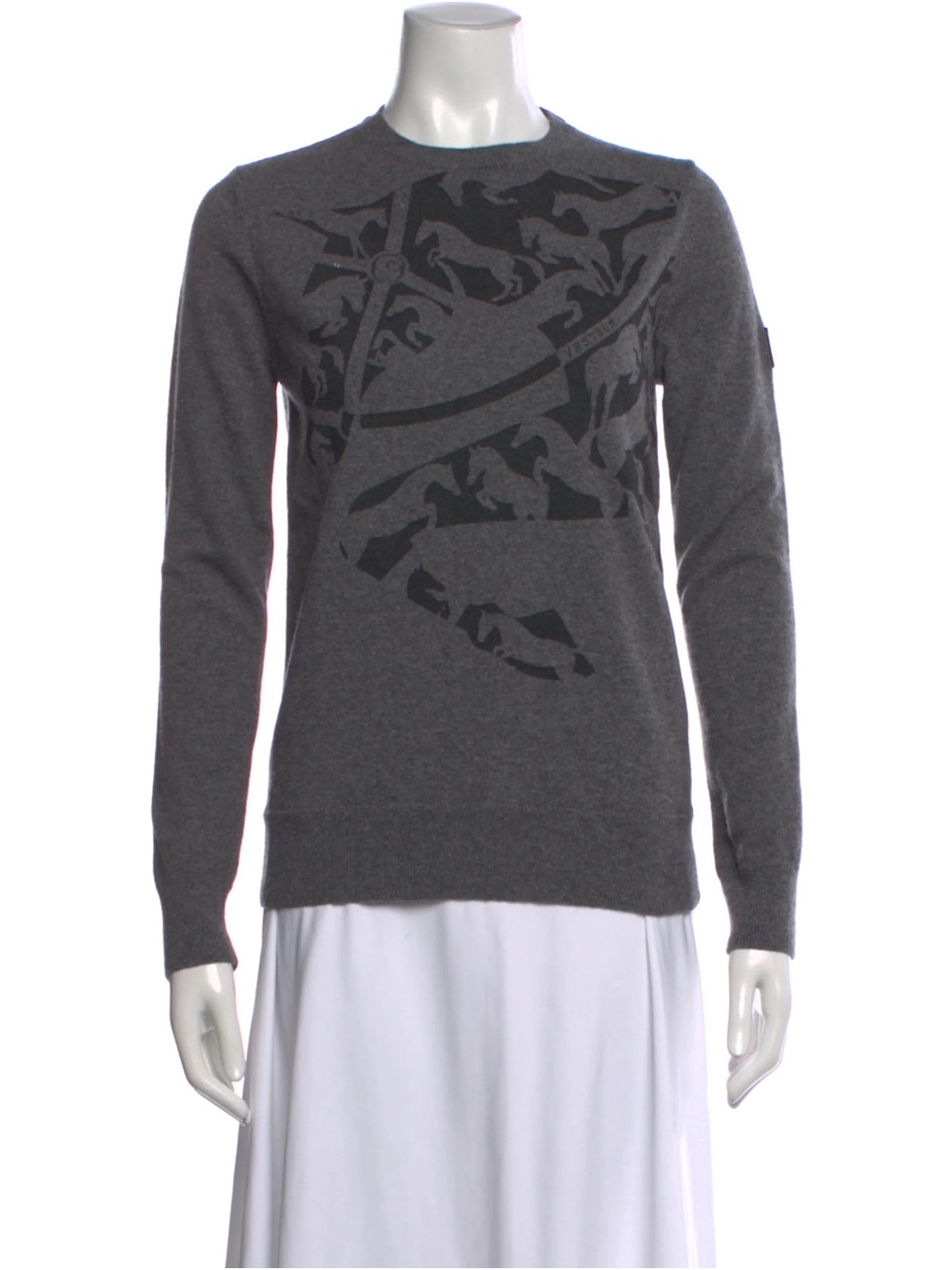 NWOT Vestrum Gray Wool Equestrian Horse Graphic Crewneck Sweater Womenโs S